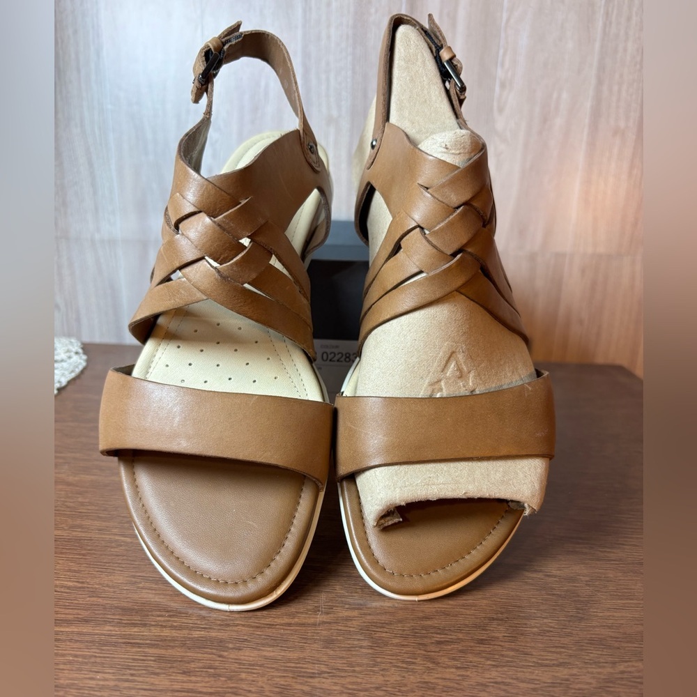 Ecco Touch Women's Brown Leather Woven Slingback Sandals Size 39 or 8 8.5 NWT